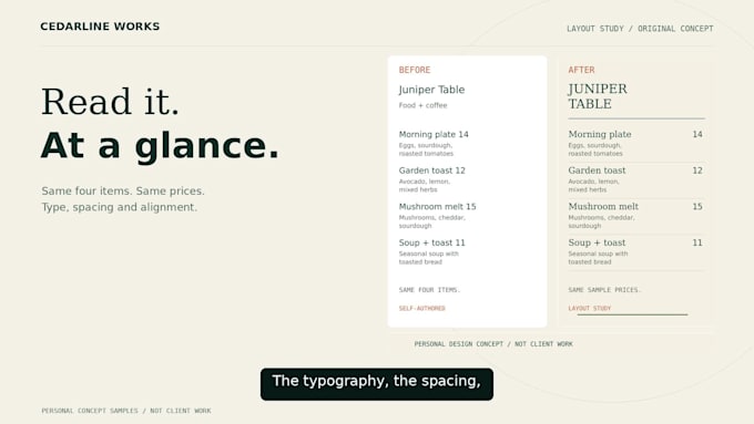 design a clear service menu or price list for your business