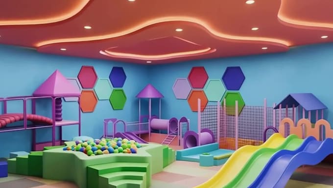 render 3d kids creative and sensory studio space,indoor playground,playcafe