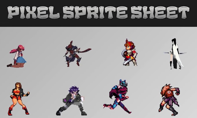 create professional pixel art character sprite sheet and game assets for rpg