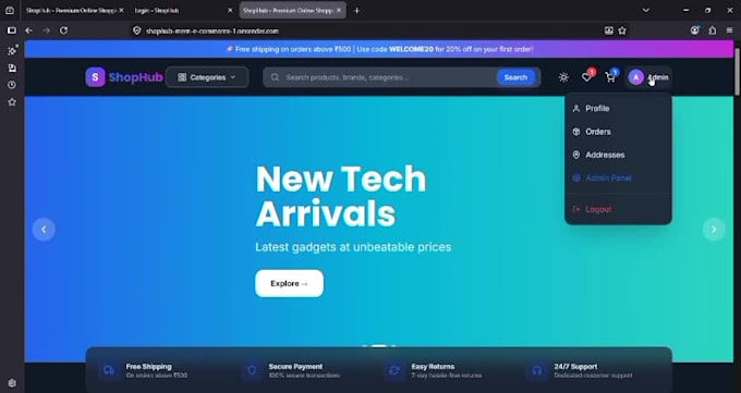 develop a full stack mern a ecommerce admin custom web app
