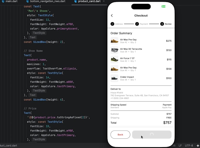 develop a custom flutter ecommerce app for ios and android