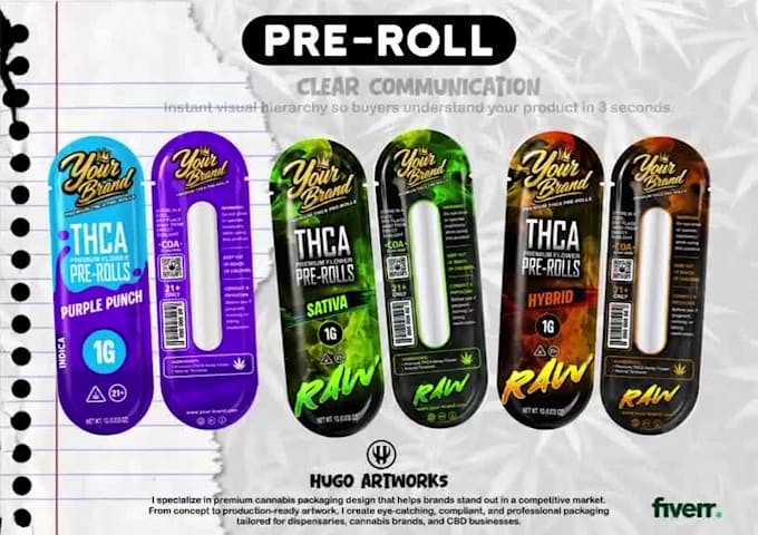 design professional pre roll packaging for cannabis and hemp