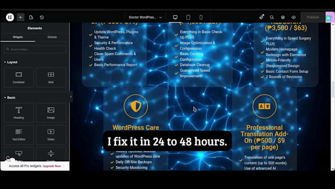 fix your broken wordpress website and make it load faster whit elementor