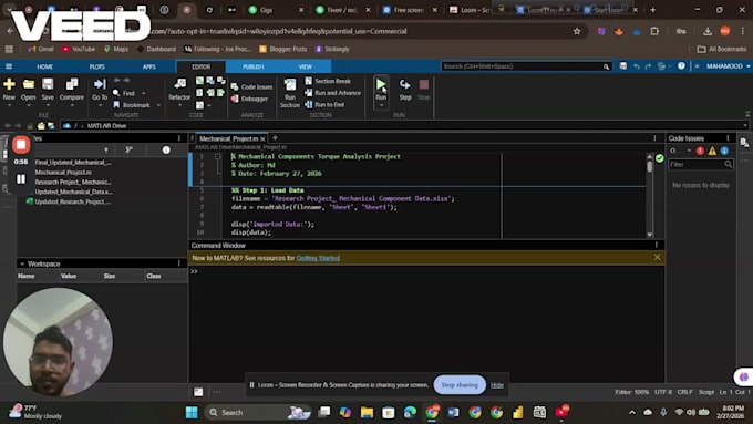 perform engineering data analysis, matlab coding, and excel data visualization