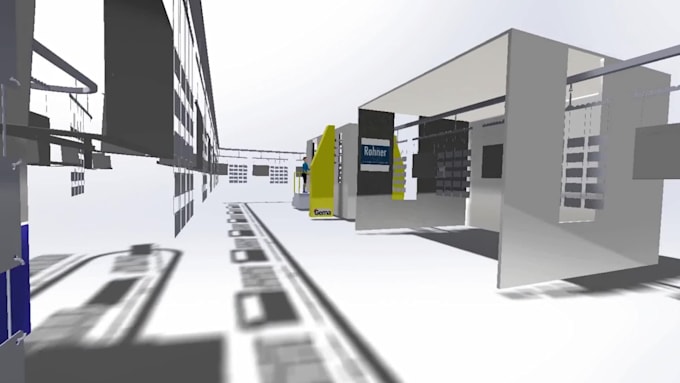 create 3d powder coating line and industrial equipment animation