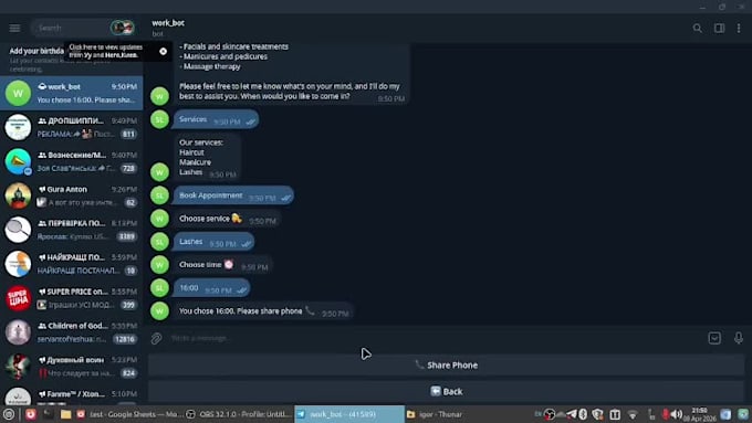 develop a telegram chatbot and automate workflows using python