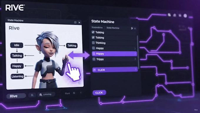 create rive state machine with interactive controls