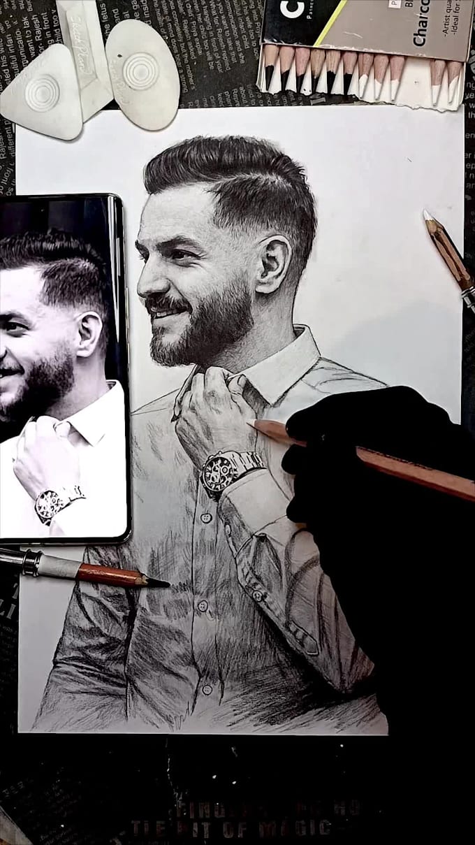 custom hand drawn portrait from photo