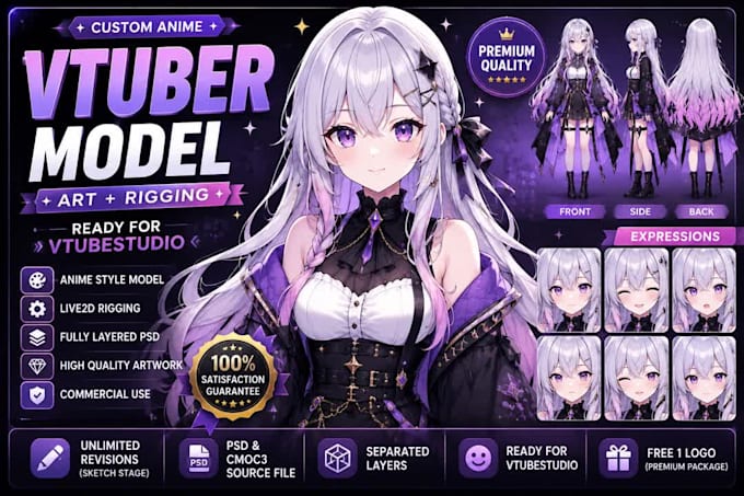 design vtuber model high quality live2d and rigging for vtube studio