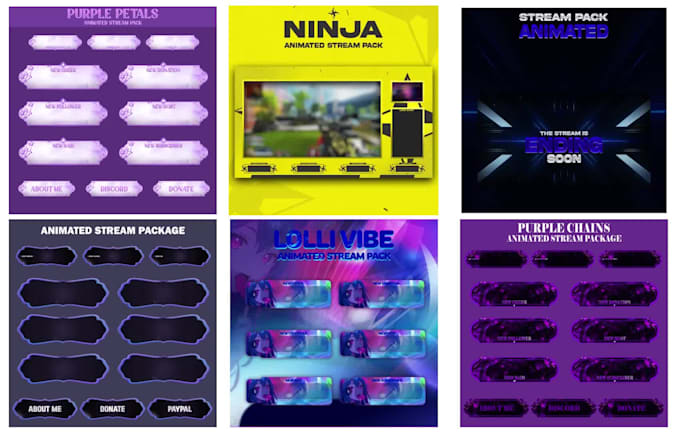 sell a premade stream overlay, animated twitch overlay, kick package redy to use