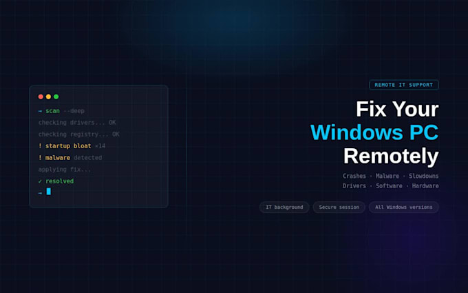remotely help with windows PC software and hardware issues