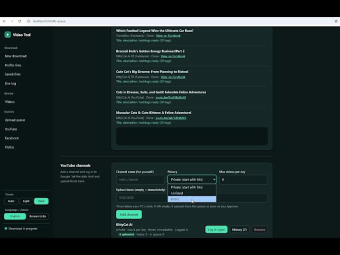 build a custom autouploader tool for youtube, facebook