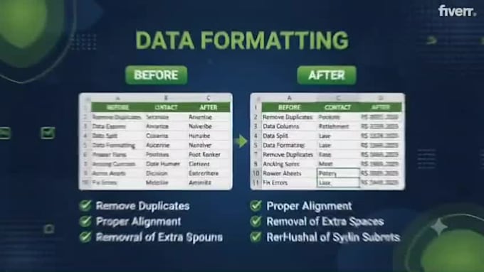 clean, format, merge, split and entry excel data