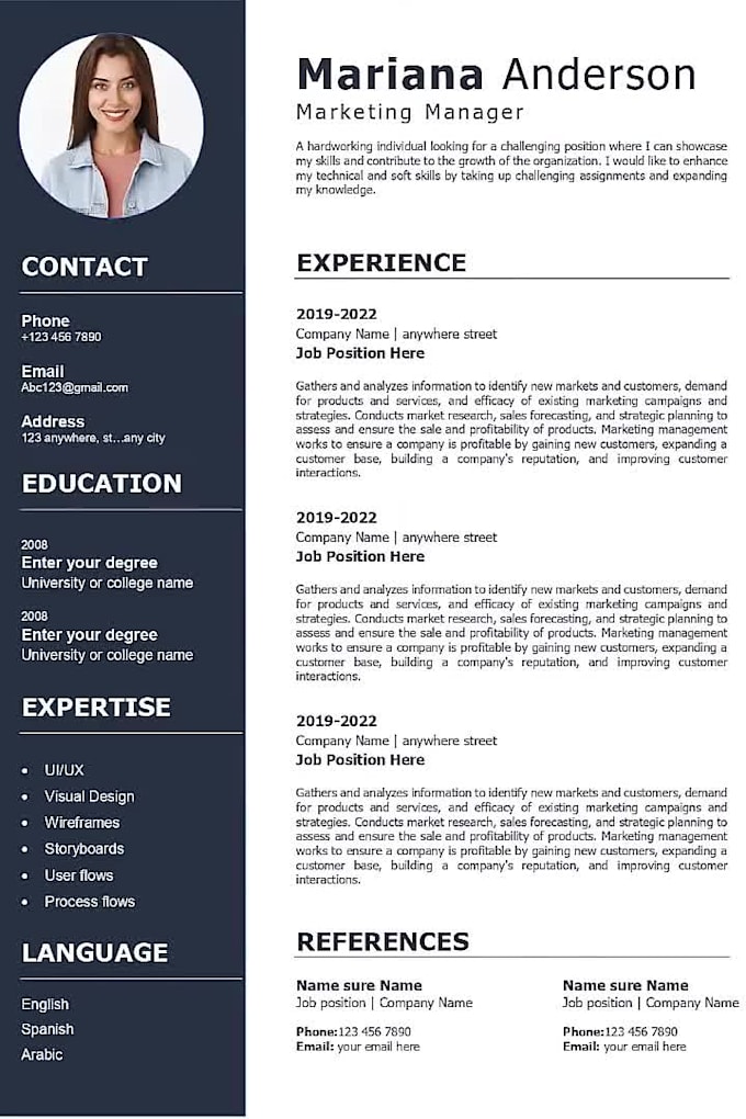 create a professional resume and CV
