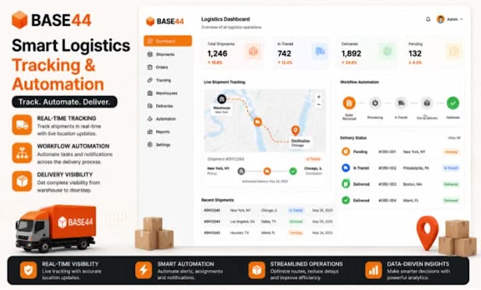 create base44 system for logistics, automate operations and tracking flow