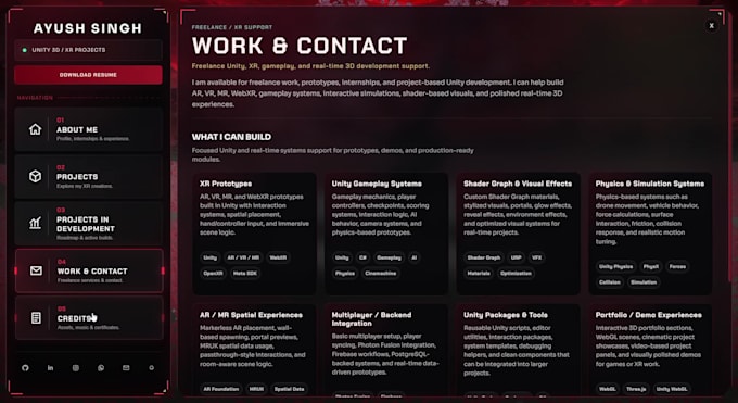 create a cinematic developer portfolio website