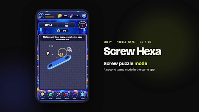 develop a unity mobile game, gameplay systems and game UI