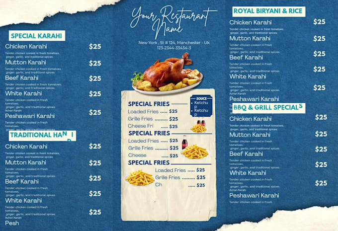 design editable bifold and trifold restaurant menu in canva