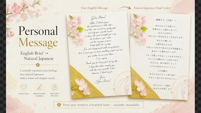 write and design a natural japanese letter with elegant washi style