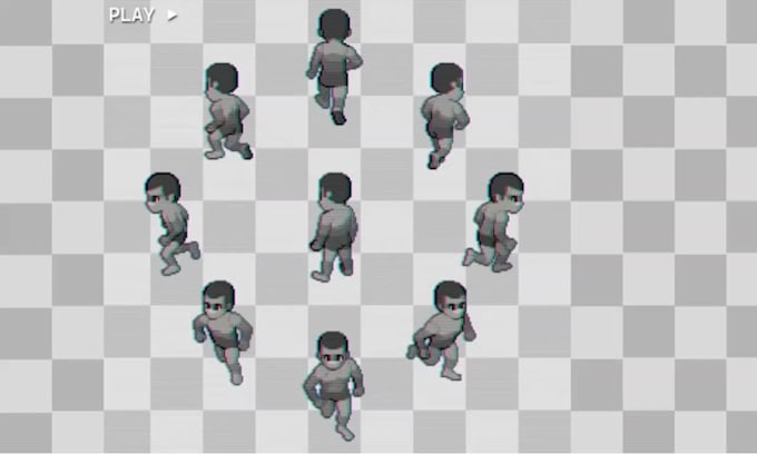 pixel art character, pixel art sprite sheet and animation, 8 direction topdown