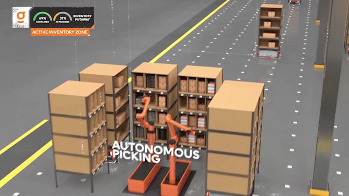 create 3d industrial animation, factory automation, and warehouse video