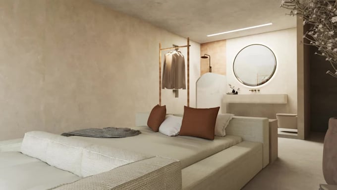 design kitchen, bathroom, bedroom interiors with 3d renders
