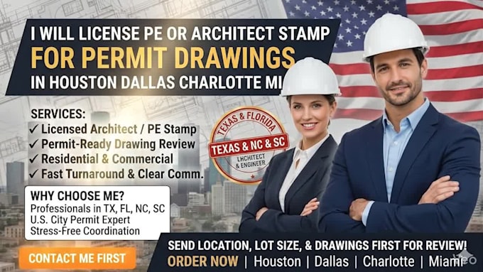 license pe or architect stamp for permit drawings in houston dallas charlotte mi
