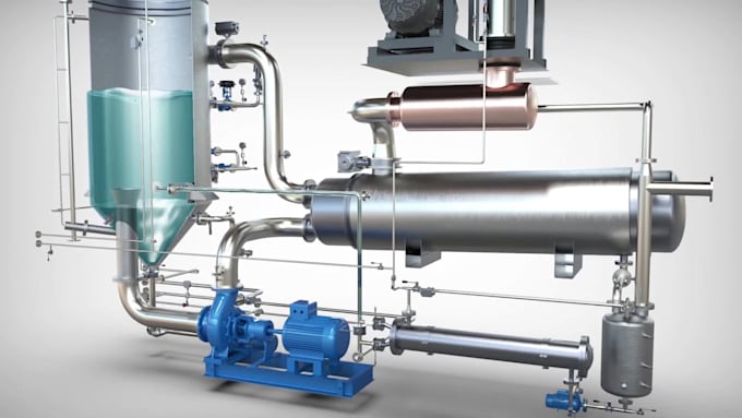 create 3d industrial animation mechanical process plant machinery video