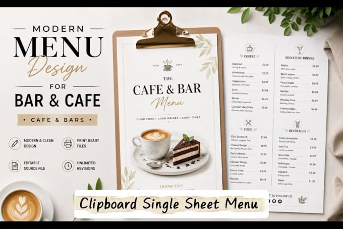 design a professional restaurant menu and food menu