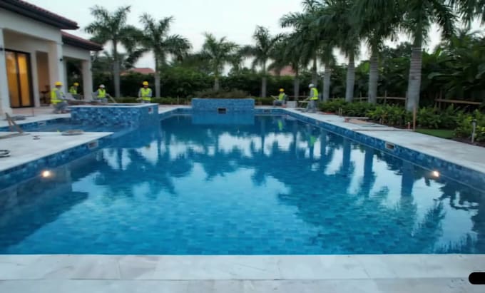 create a cinematic swimming pool construction timelapse and completion video