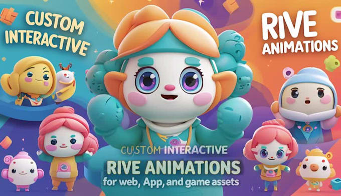 create interactive rive animations lottie character for web, app and game assets