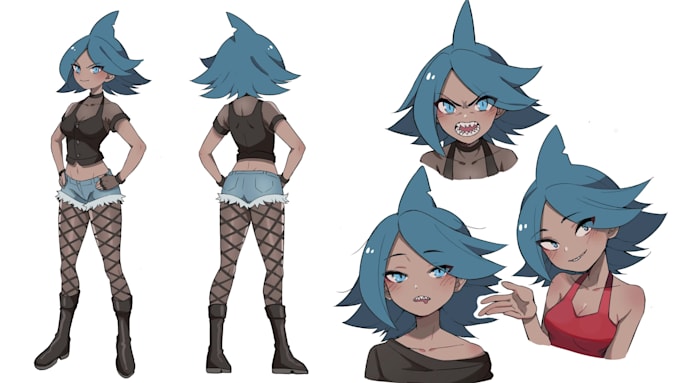 draw full body 2d character reference sheet for your oc in anime and manga style