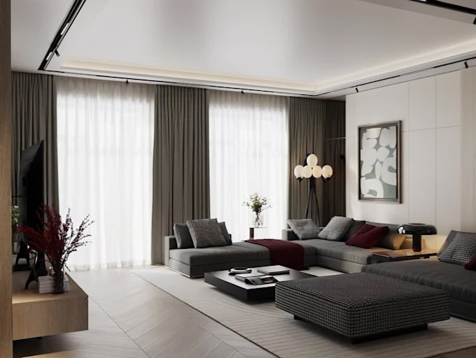 create realistic 3d living room interior visualization