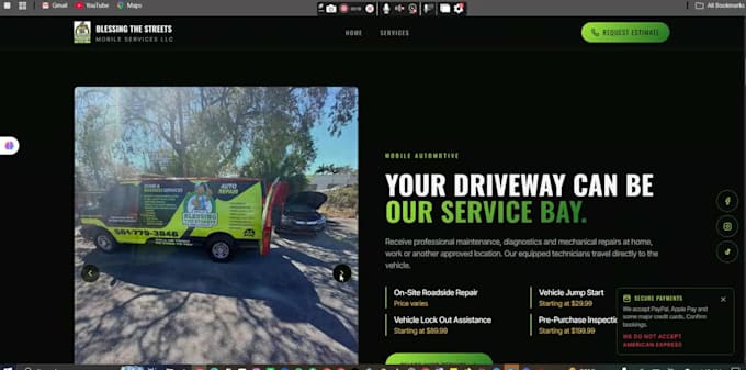 create handyman, mechanic, plumbing, roofing, pest control, auto detailing site