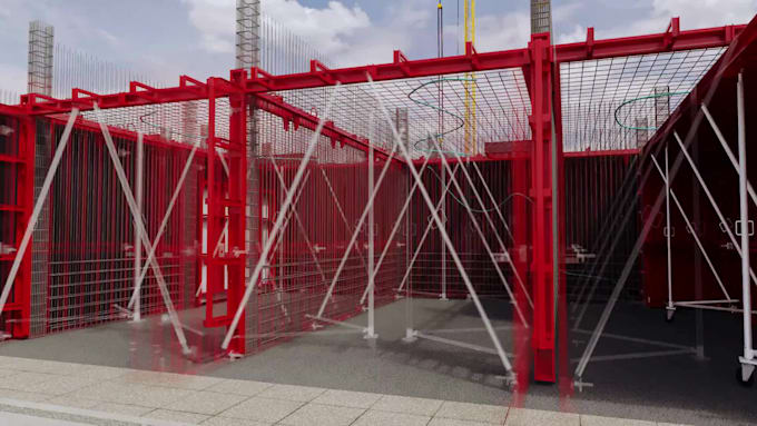 create cinematic 3d construction animation, building sequence and site logistics