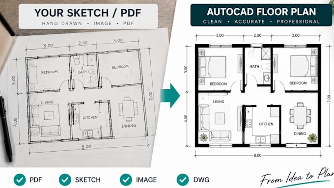redraw your 2d floor plan professionally in autocad