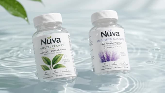 create premium supplement label design with bottle packaging and 3d mockup