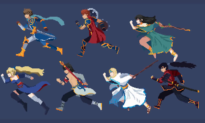 do pixel art character design sprite sheet pixel animation 8bit pixel game art