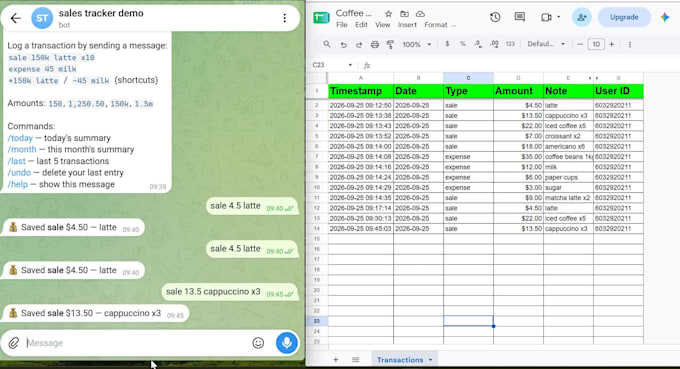 build a telegram bot connected to google sheets