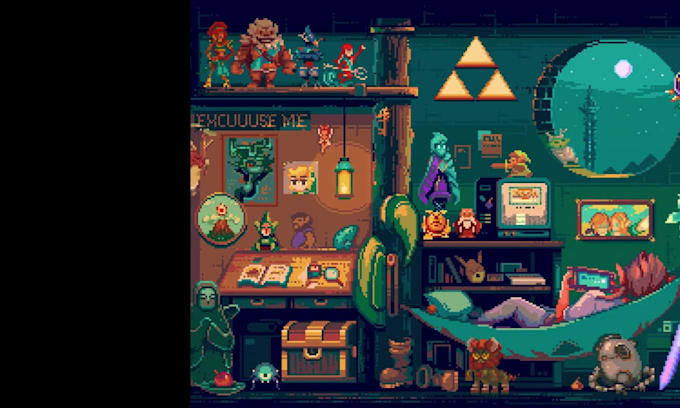 create 8bit 16bit pixel art character animation, background, animated gif