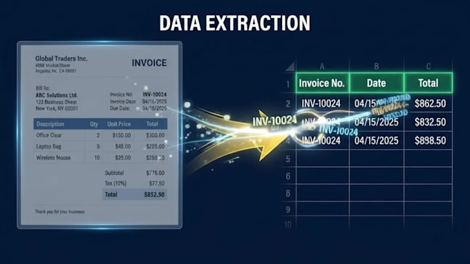 extract invoice data from PDF to excel or CSV accurately