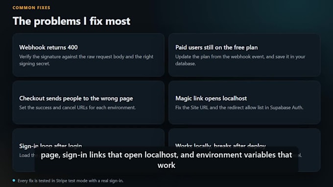 fix stripe payments and supabase login in your lovable app
