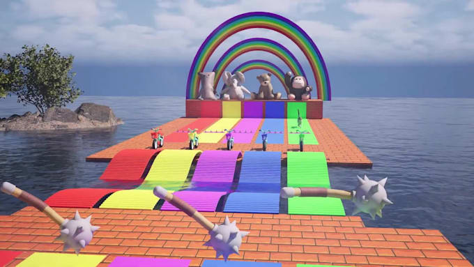 long slide fountain crossing 3d animation