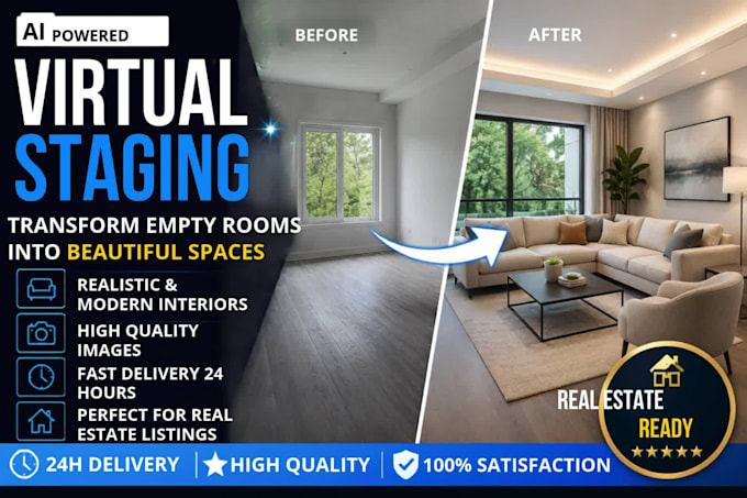 create realistic ai virtual staging for empty real estate photos ,architecture