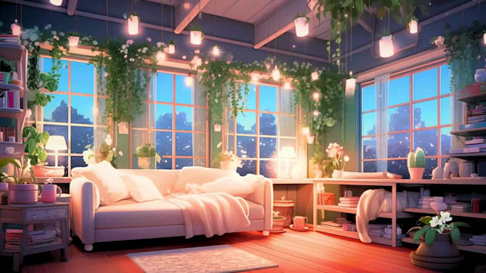create custom lofi animated vtuber background, live2d character, stream overlay