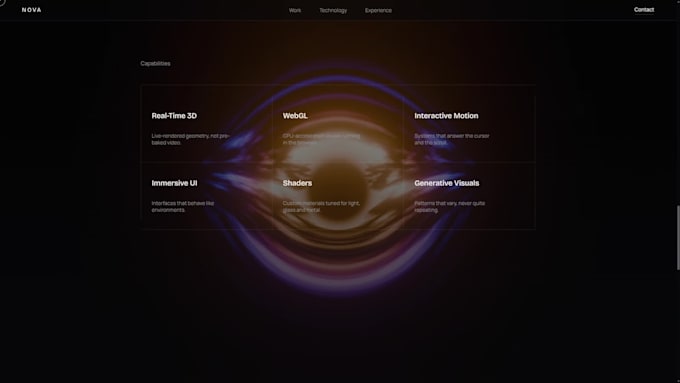 develop an immersive 3d website with three js, react three fiber and webgl