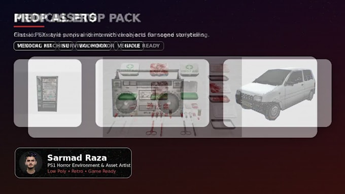 model retro ps1 style low poly 3d horror game assets