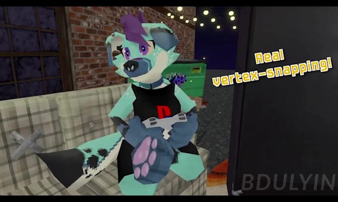 create ps1 ps2 psx 3d lowpoly furry vtuber avatar, lowpoly vtuber environemnt