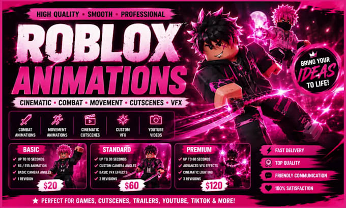 create roblox animation with vfx for games combat ability, cinematic cutscenes