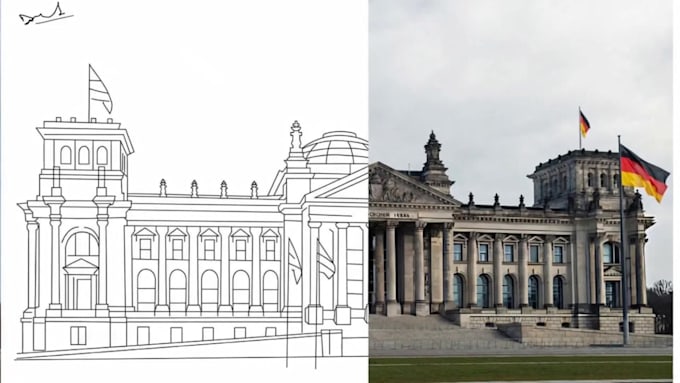 draw detailed line art of your favorite place or building